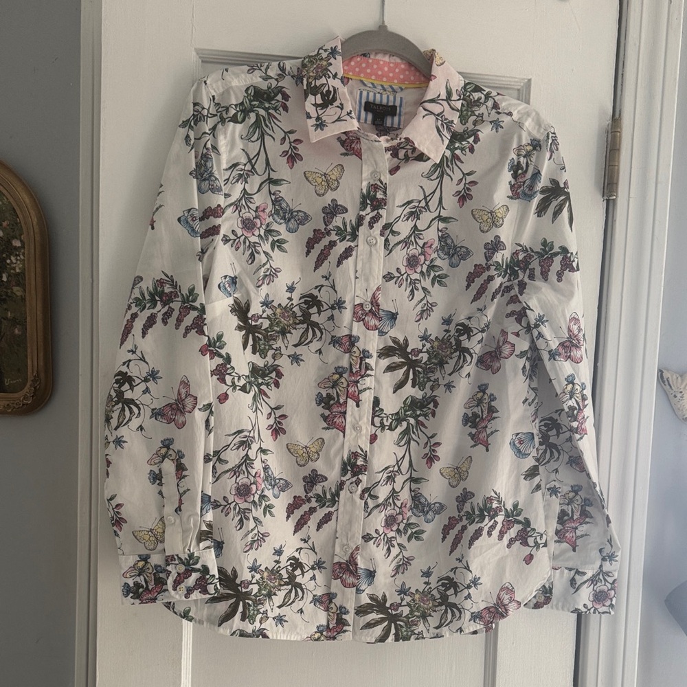Talbots LP white Multicolor Butterfly and Floral print Women’s Shirt